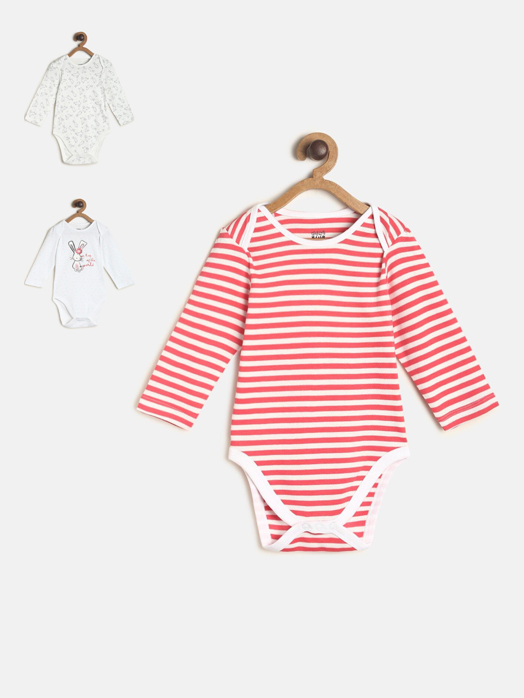 

MINI KLUB Infant Girls Pack Of 3 Printed Pure Cotton Bodysuits, White