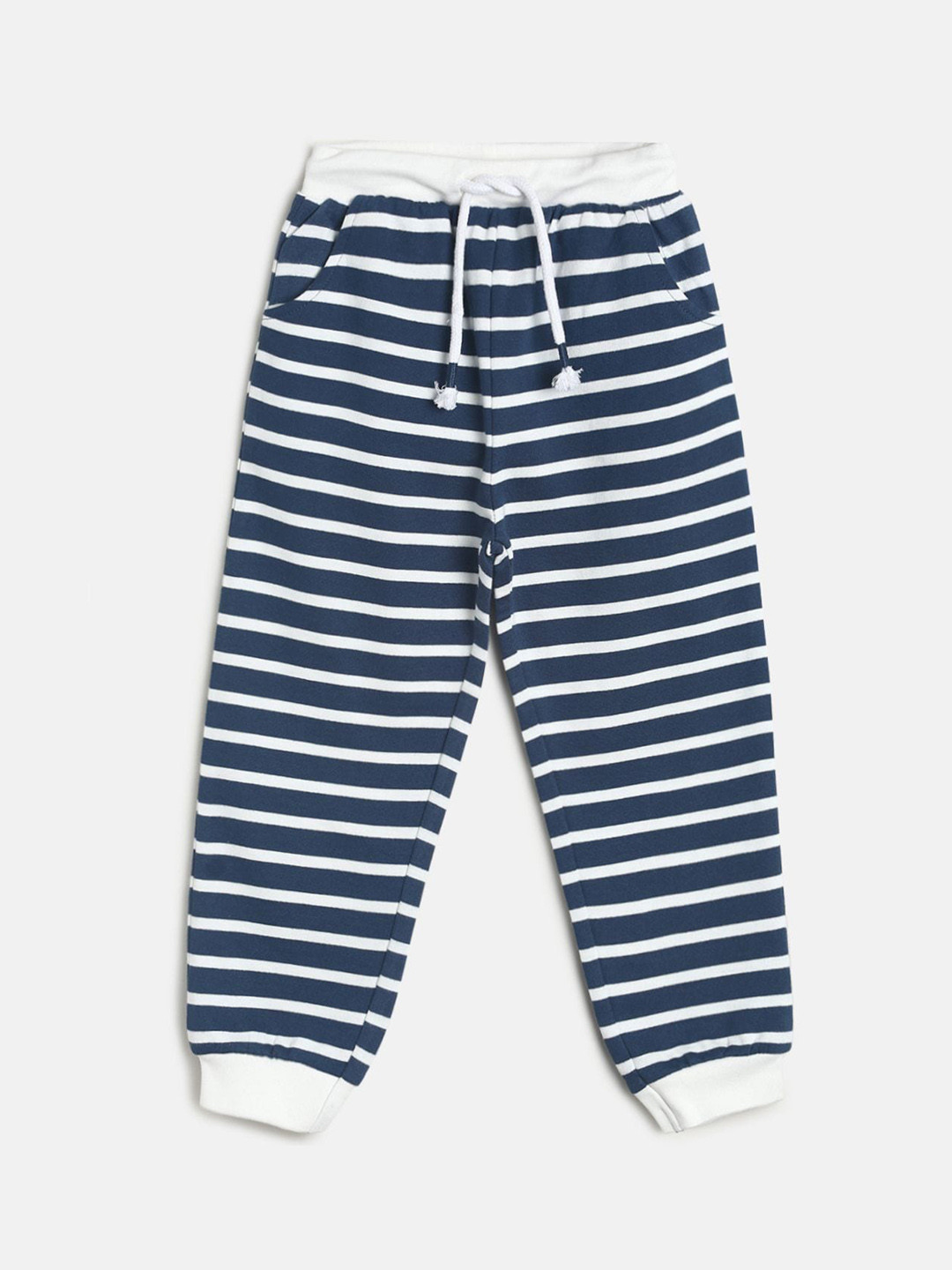 

MINI KLUB Boys Navy Blue & White Striped Cotton Joggers