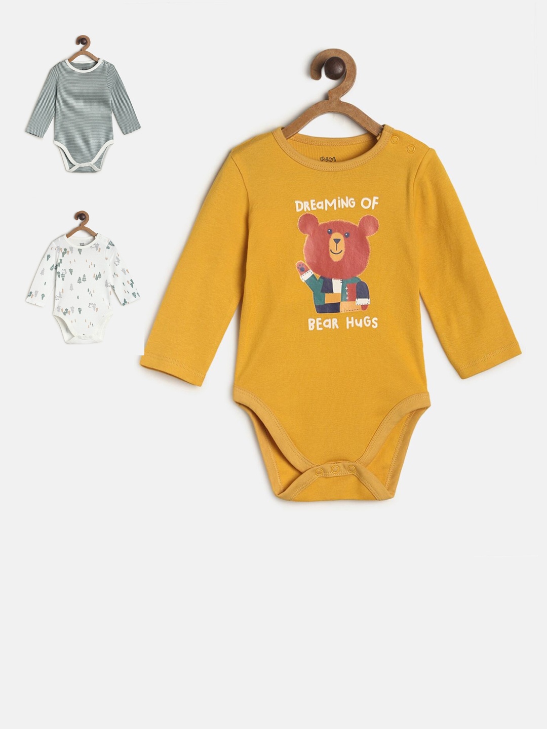 

MINI KLUB Infant Boys Pack Of 3 Pure Cotton Bodysuits, Mustard