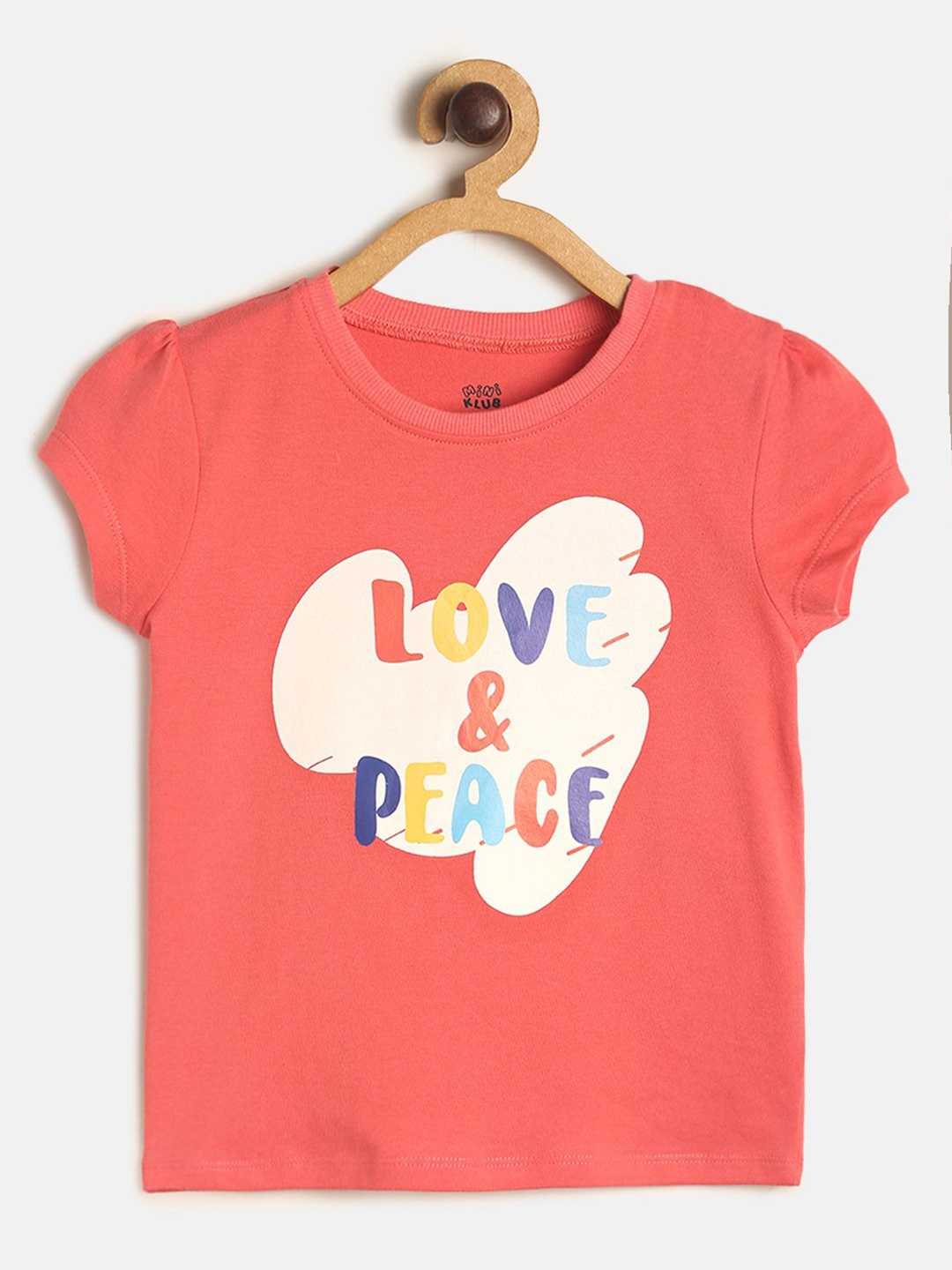 

MINI KLUB Coral Pink Typography Printed Blouson Top