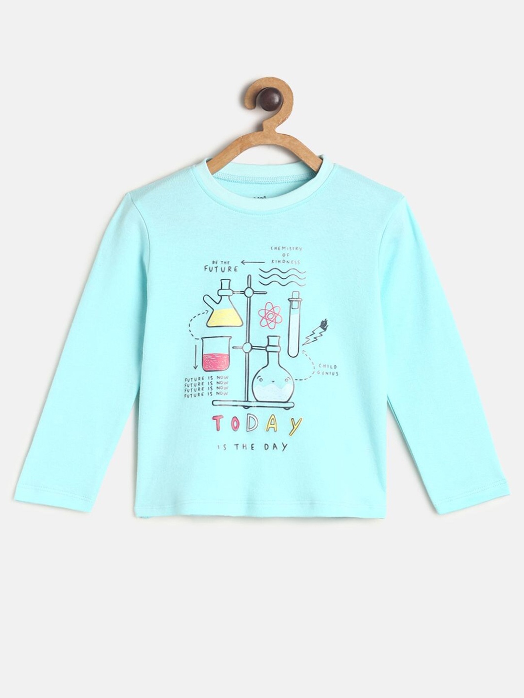 

MINI KLUB Boys Blue & Black Printed Pure Cotton V-Neck T-shirt