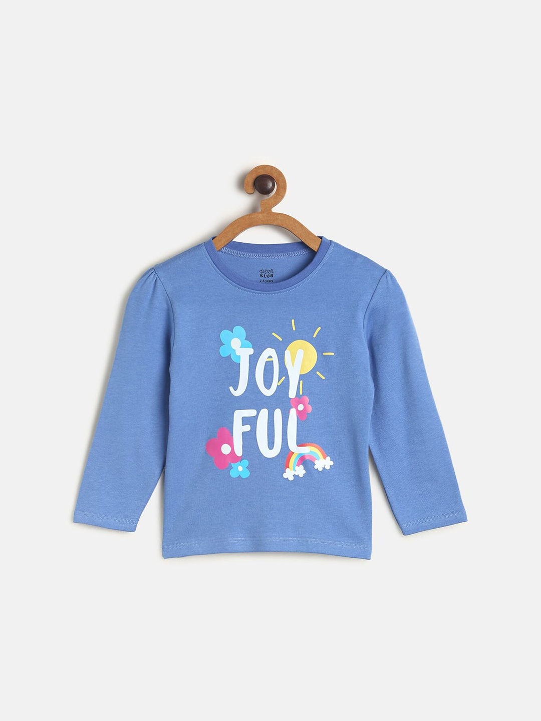 

MINI KLUB Girls Blue Printed Pure Cotton Regular Top