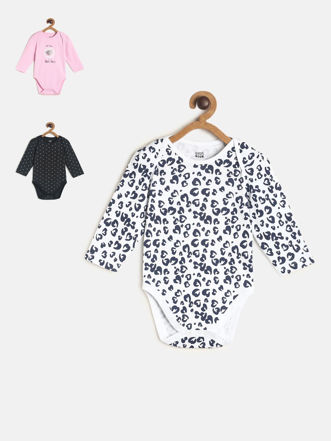 

MINI KLUB Infant Girls Pack Of 3 Printed Pure Cotton Bodysuits, Pink