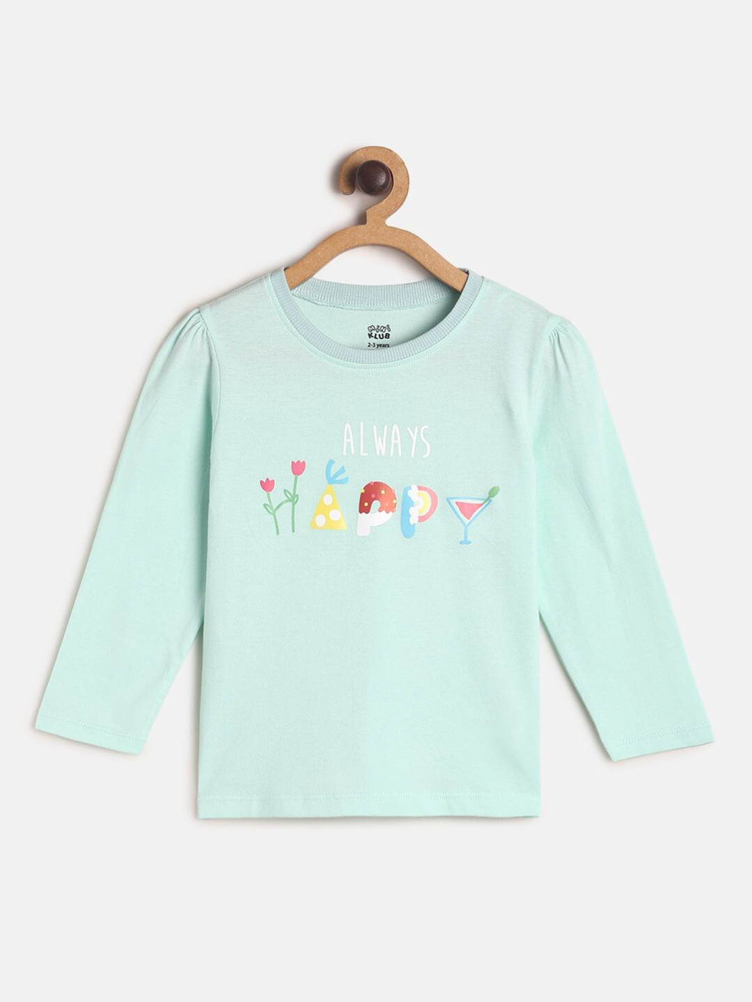 

MINI KLUB Mint Green Graphic Printed Round-Neck Regular Top