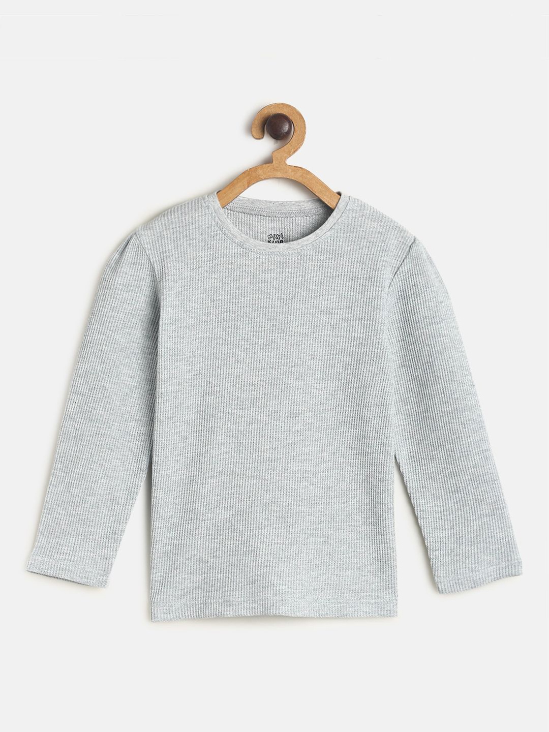 

MINI KLUB Girls Grey Ribbed Pure Cotton Regular Top