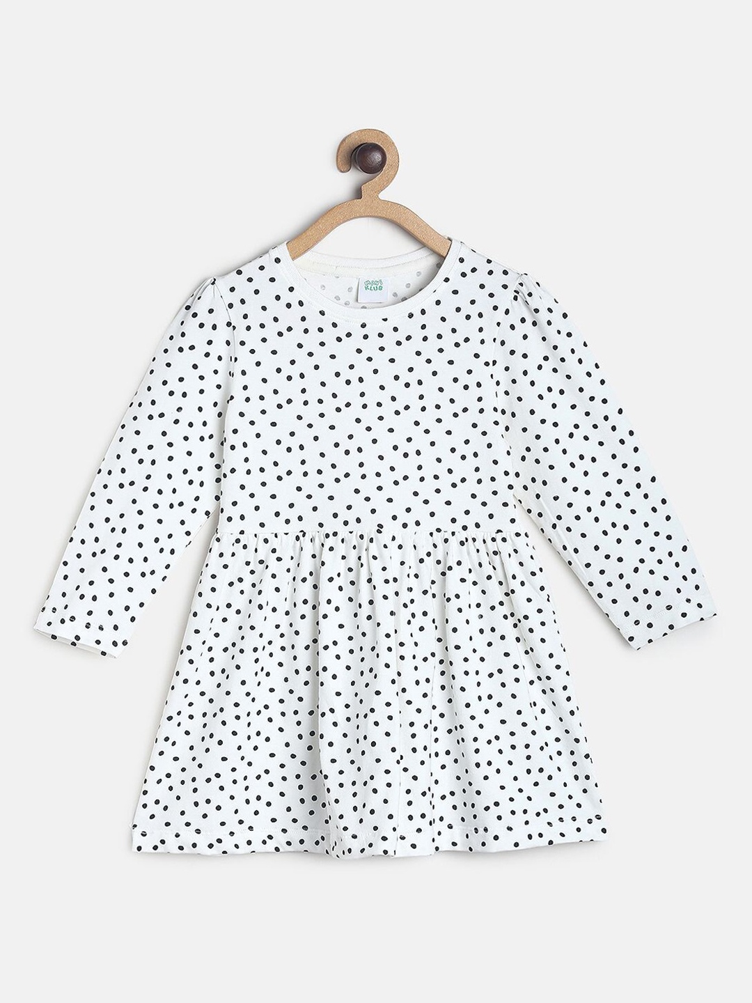 

MINI KLUB White & Black Polka Dots Printed Pure Cotton Dress