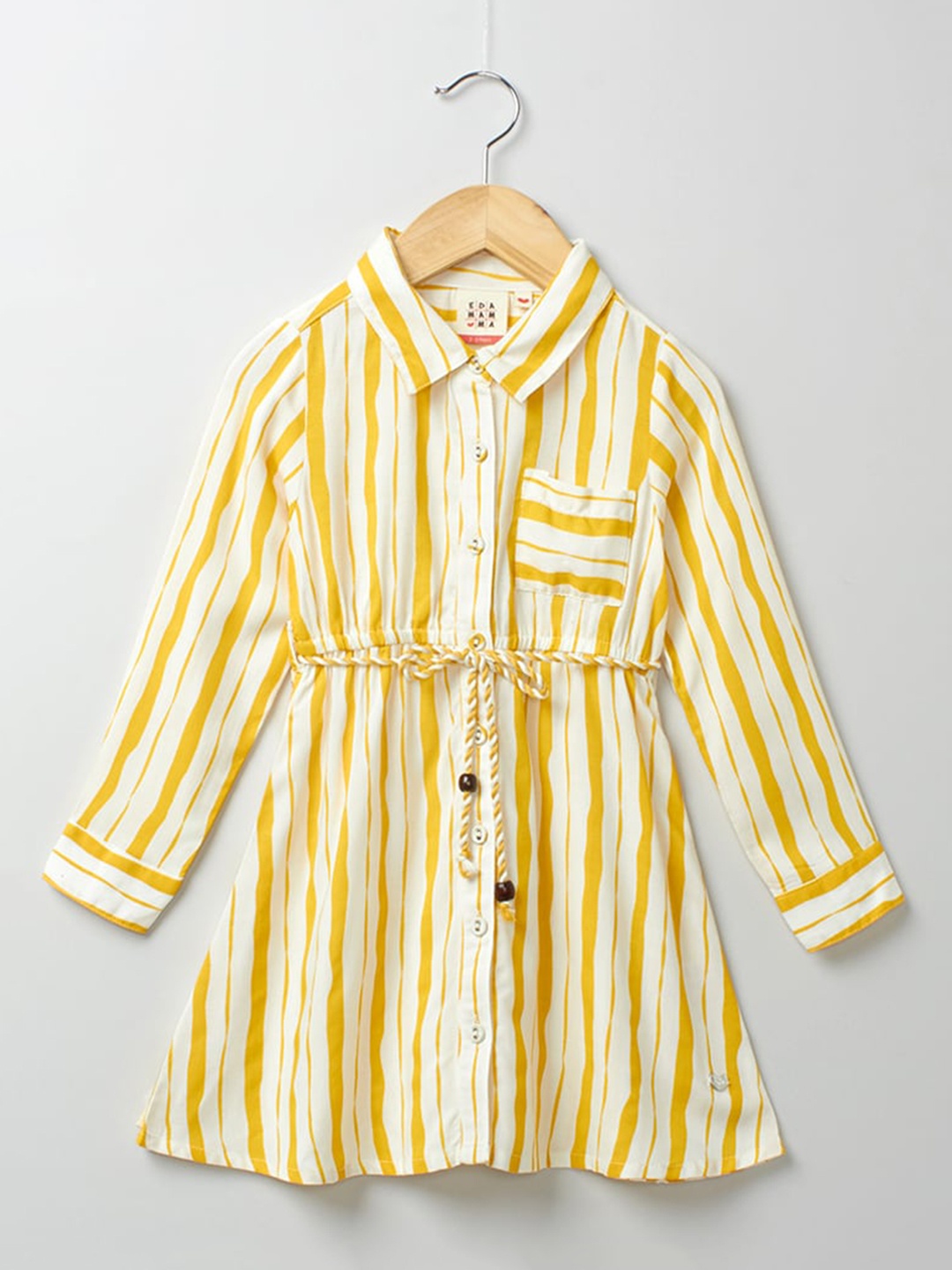

Ed-a-Mamma Girls Yellow & White Cotton Striped Shirt Dress