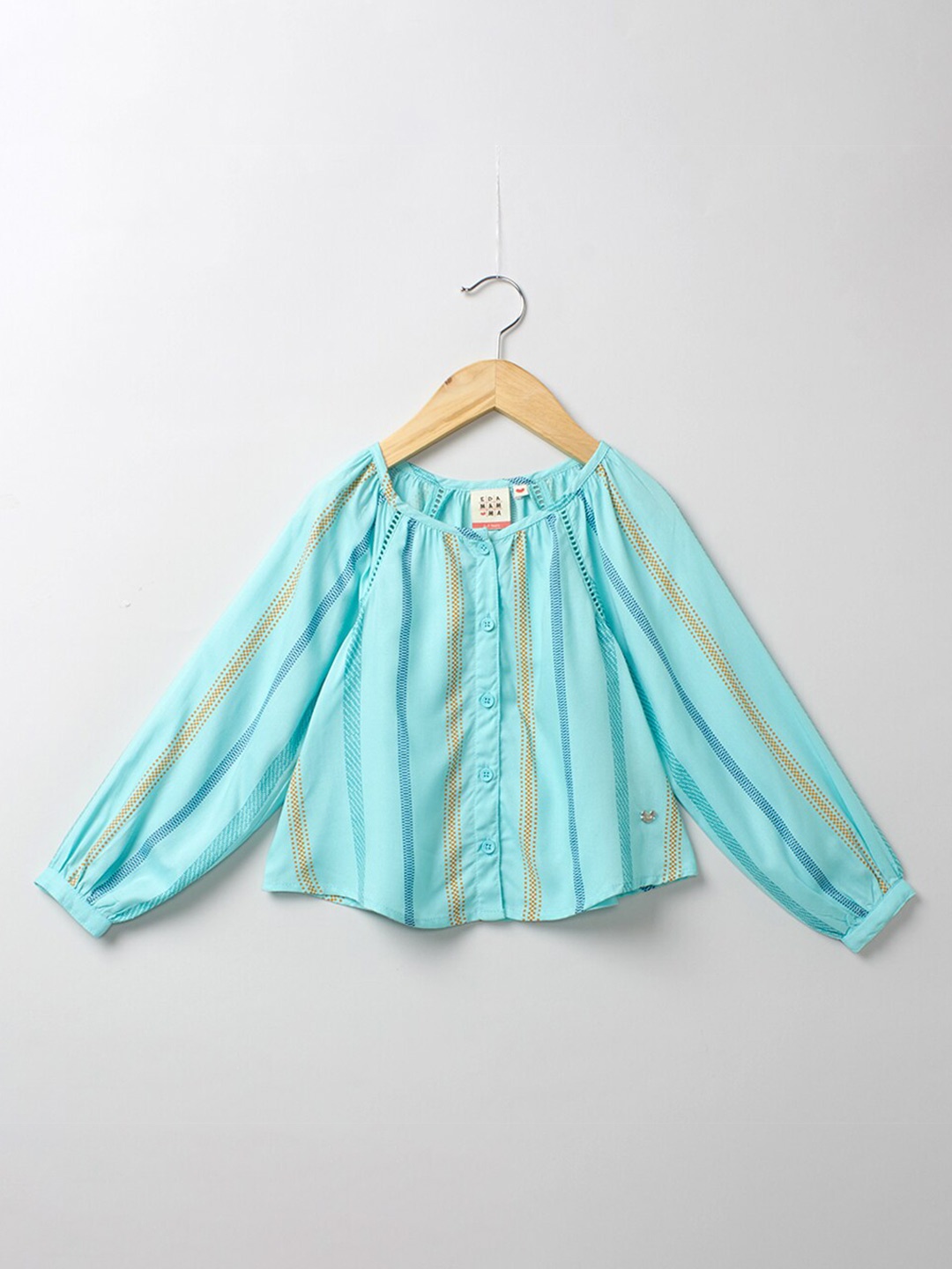 

Ed-a-Mamma Girls Blue & Mustard Brown Striped Regular Top