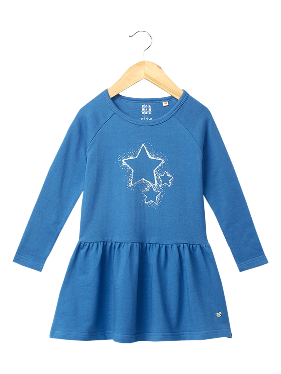 

Ed-a-Mamma Girls Navy Blue & White Star Print Cotton Drop-Waist Dress