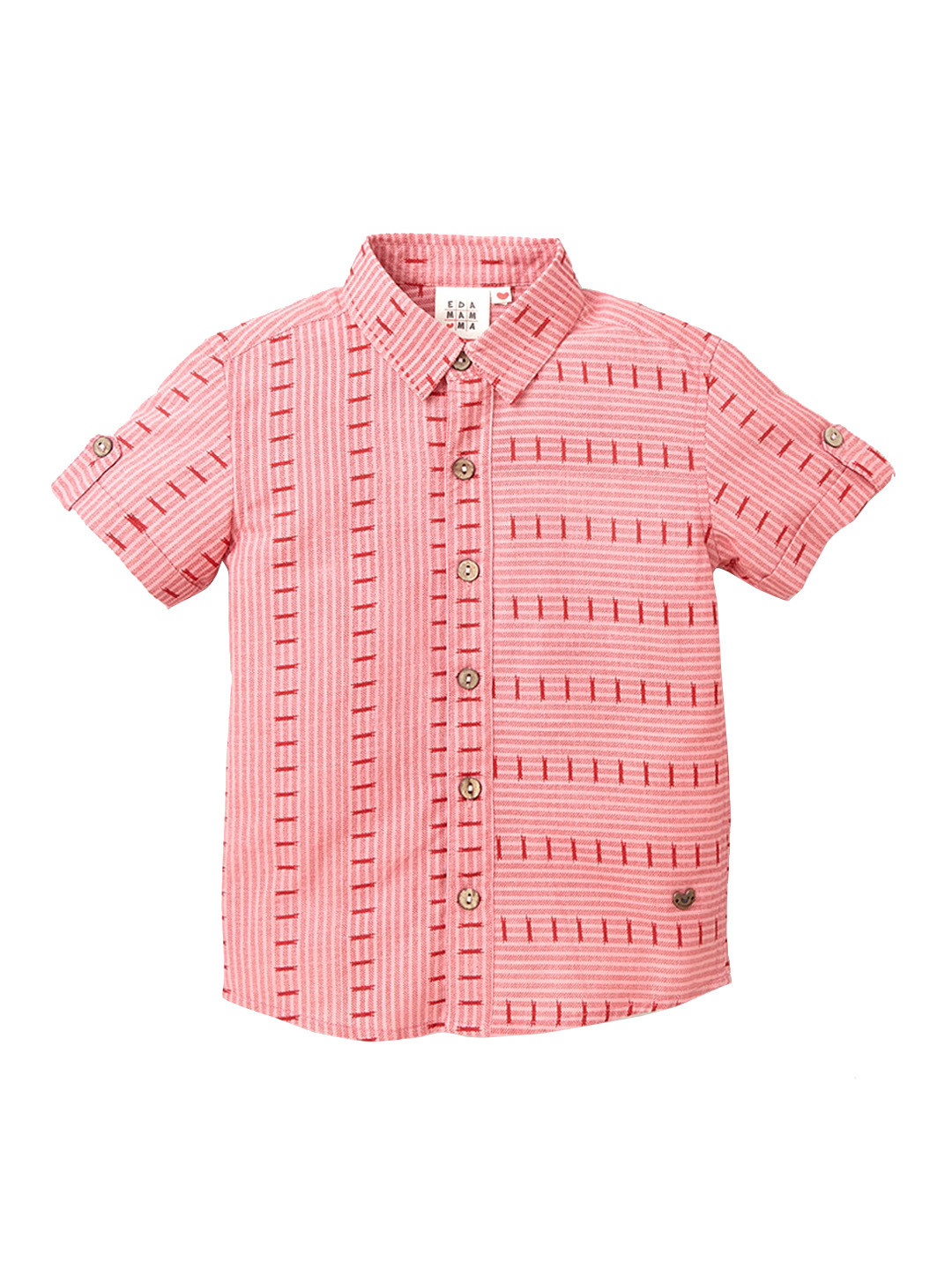 

Ed-a-Mamma Boys Peach-Coloured & White Ikkat Printed Cotton Shirt