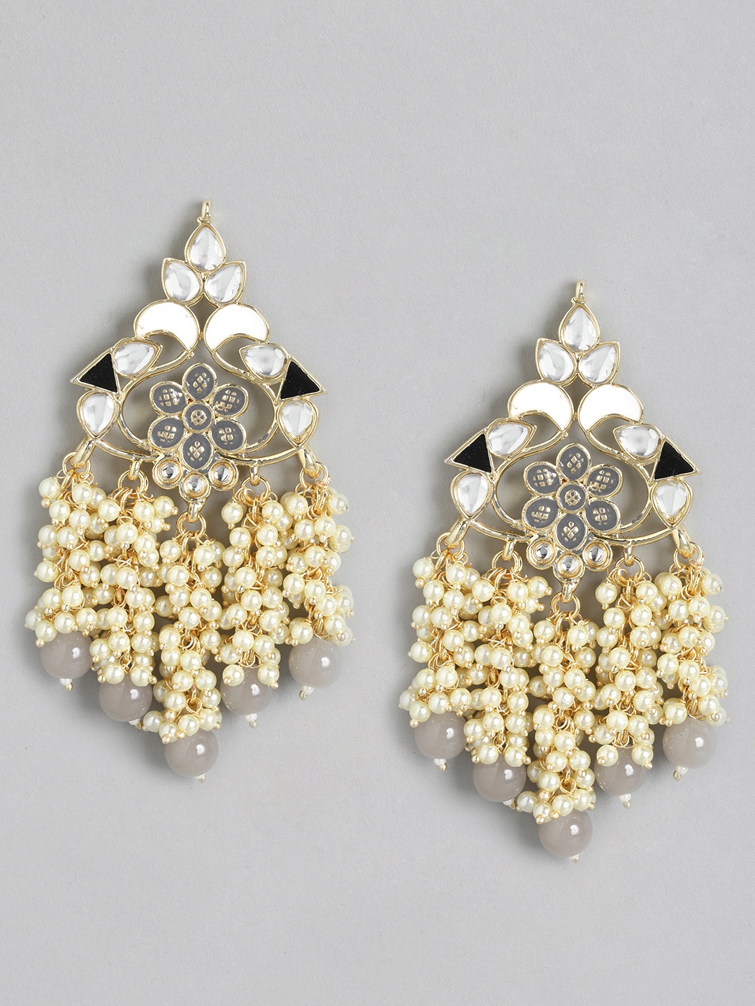 

Melani Borsa Gold-Plated Grey Kundan Classic Drop Earrings