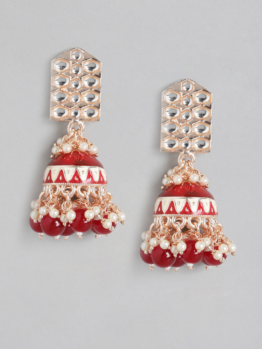 

Melani Borsa Gold-Plated Maroon Kundan Dome Shaped Jhumkas Earrings