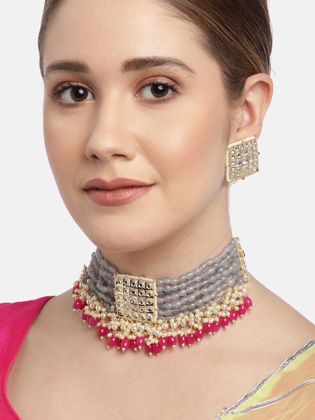 

Melani Borsa Grey Gold-Plated Handcrafted Brass Choker Jewellery Set