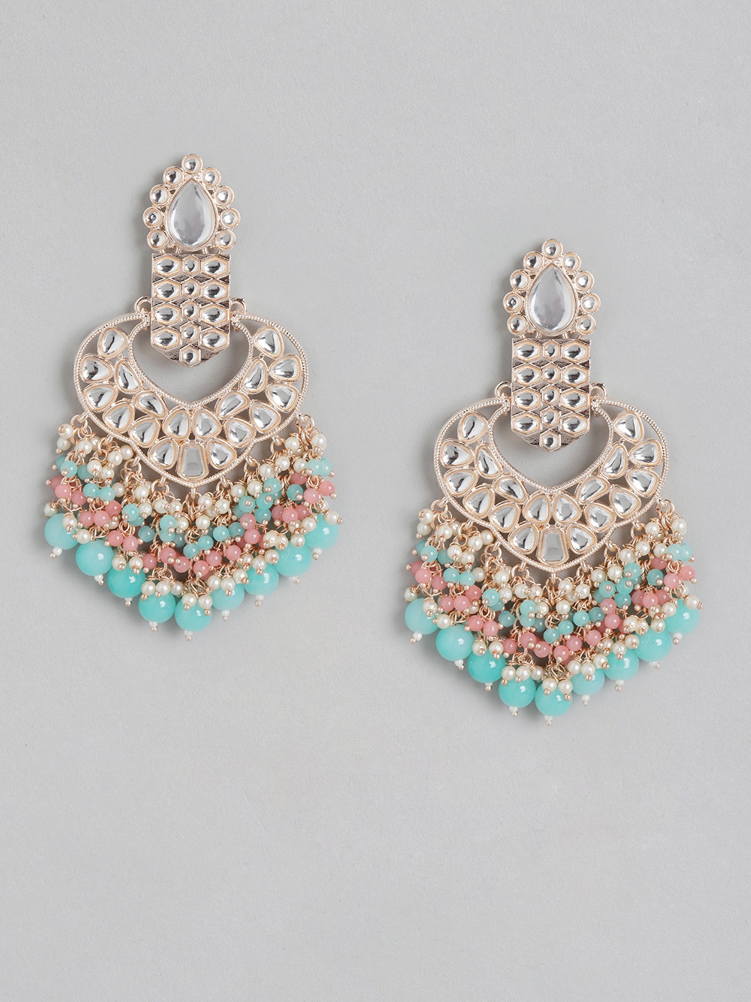 

Melani Borsa Gold-Plated Turquoise Blue & Pink Kundan Classic Drop Earrings