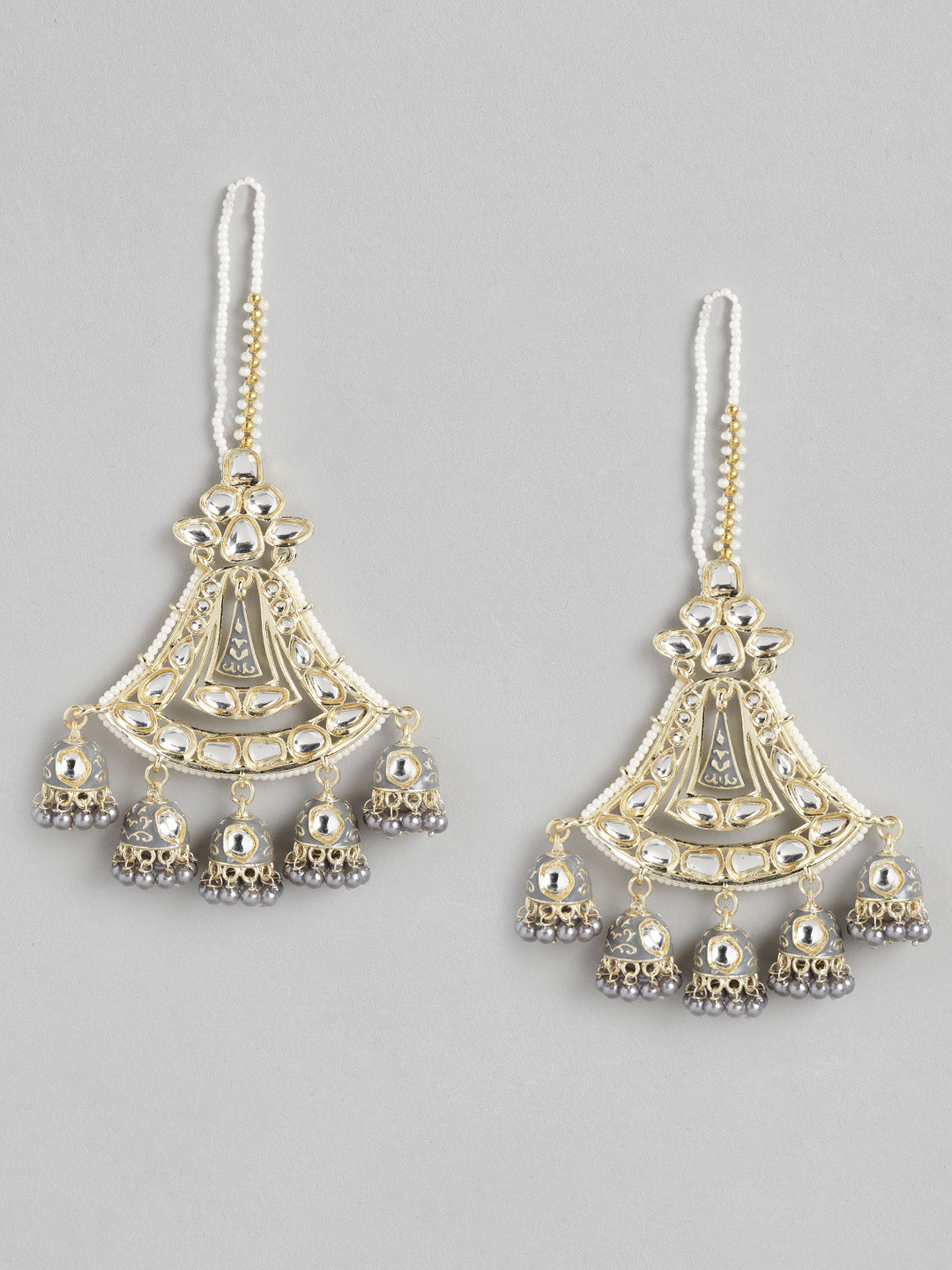 

Melani Borsa Gold-Plated Grey Kundan Classic Jhumkas Earrings