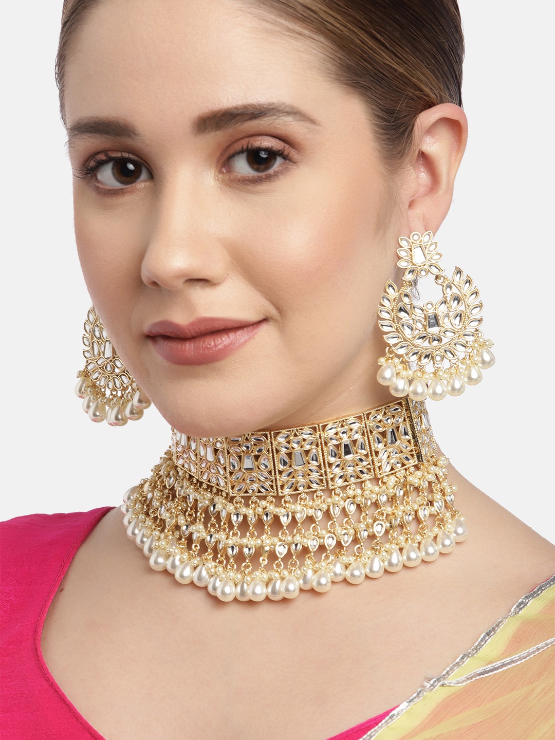 

Melani Borsa White Gold-Plated Handcrafted Kundan Jewellery Set