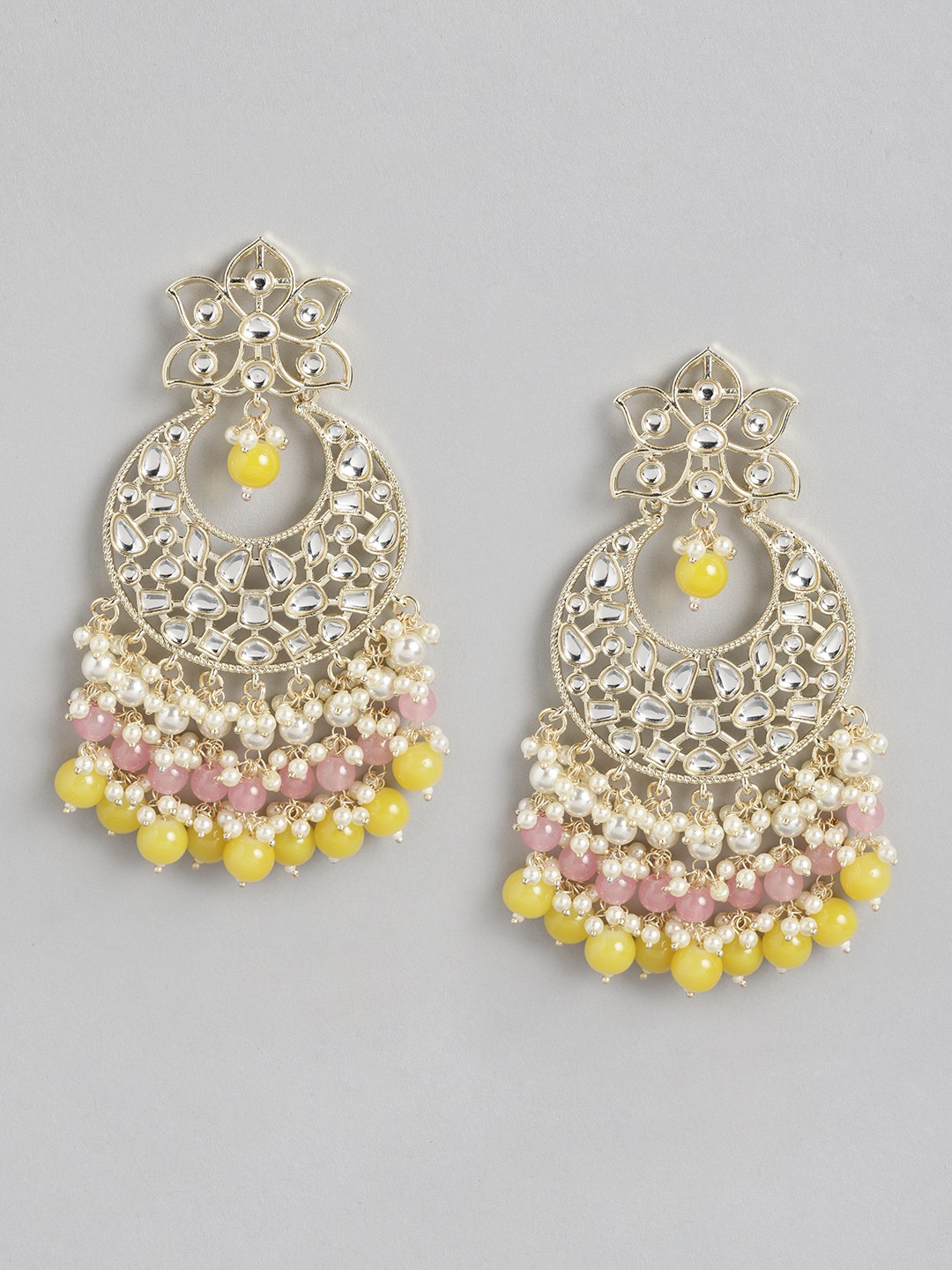 

Melani Borsa Gold-Plated Yellow Kundan Crescent Shaped Chandbalis Earrings