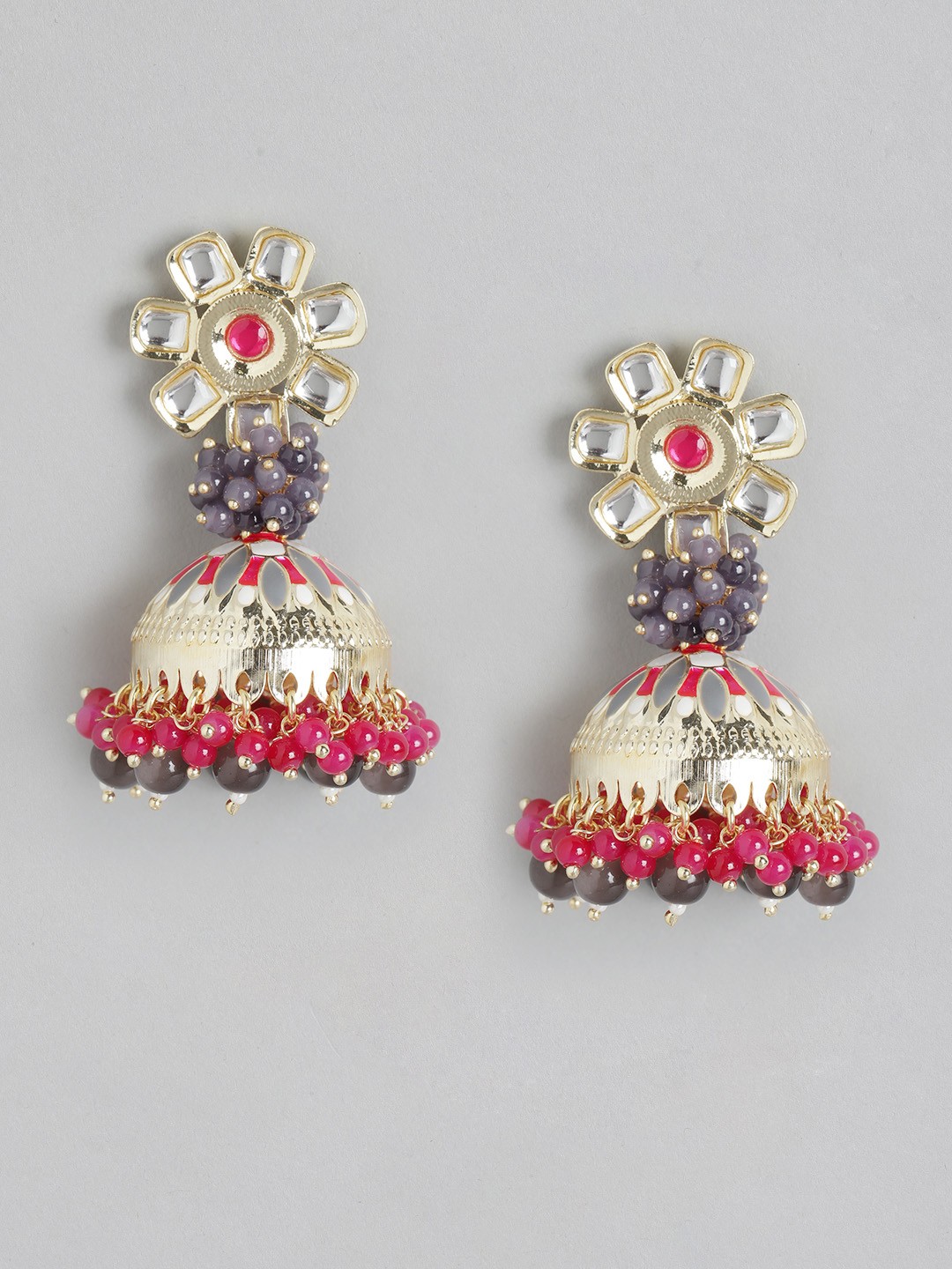 

Melani Borsa Grey & Red Dome Shaped Jhumkas Earrings
