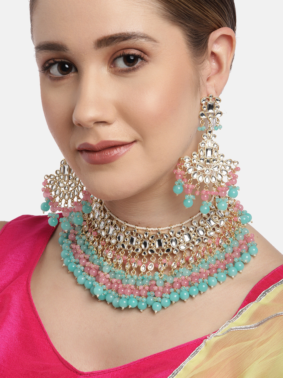 

Melani Borsa Turquoise Blue Gold-Plated Kundan Jewellery Set