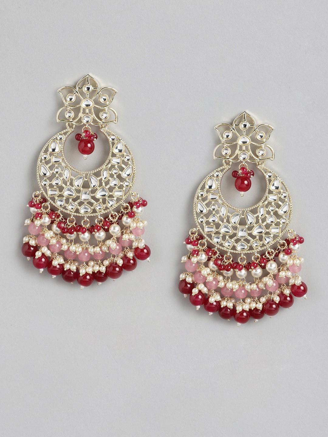 

Melani Borsa Gold-Plated Maroon Kundan Crescent Shaped Chandbalis Earrings
