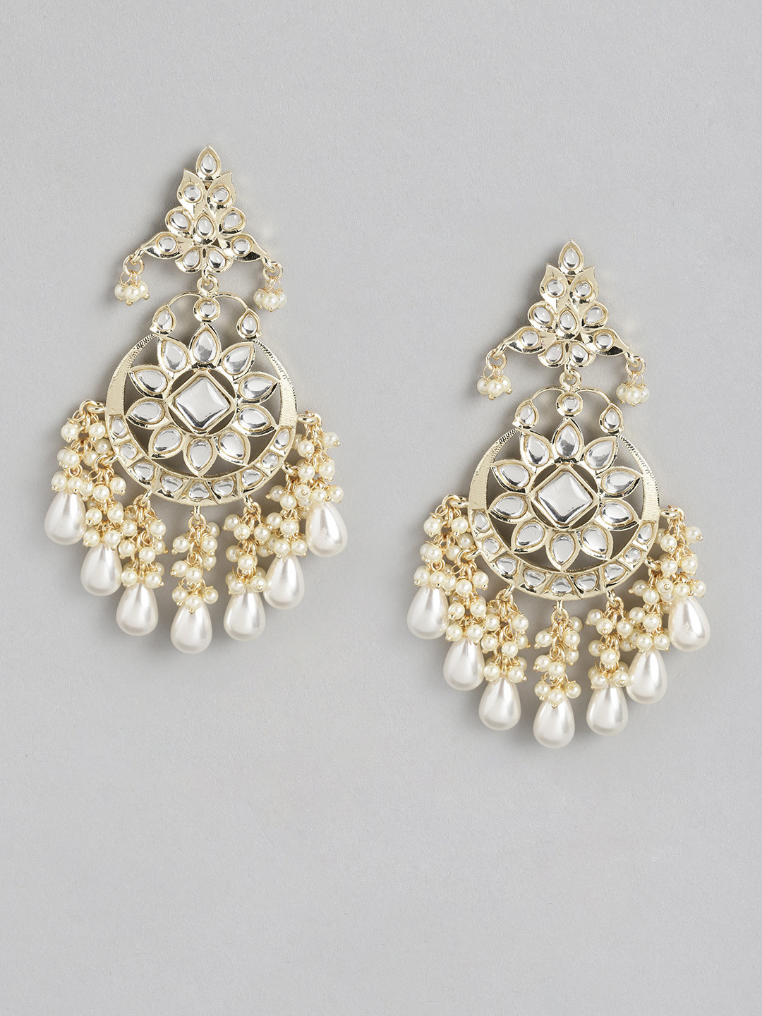 

Melani Borsa Gold-Plated White Kundan Crescent Shaped Chandbalis Earrings