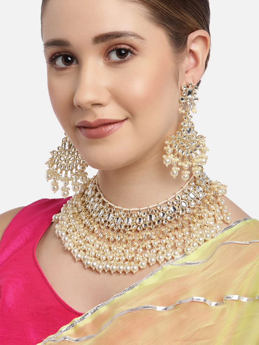 

Melani Borsa White Gold-Plated Brass Kundan Jewellery Set