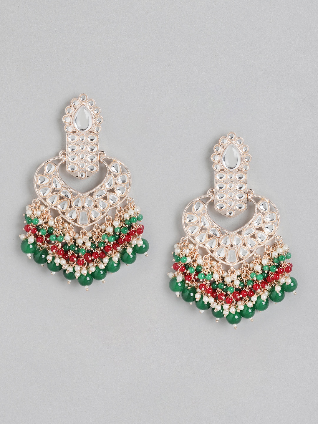 

Melani Borsa Gold-Plated Green & Red Kundan Classic Drop Earrings
