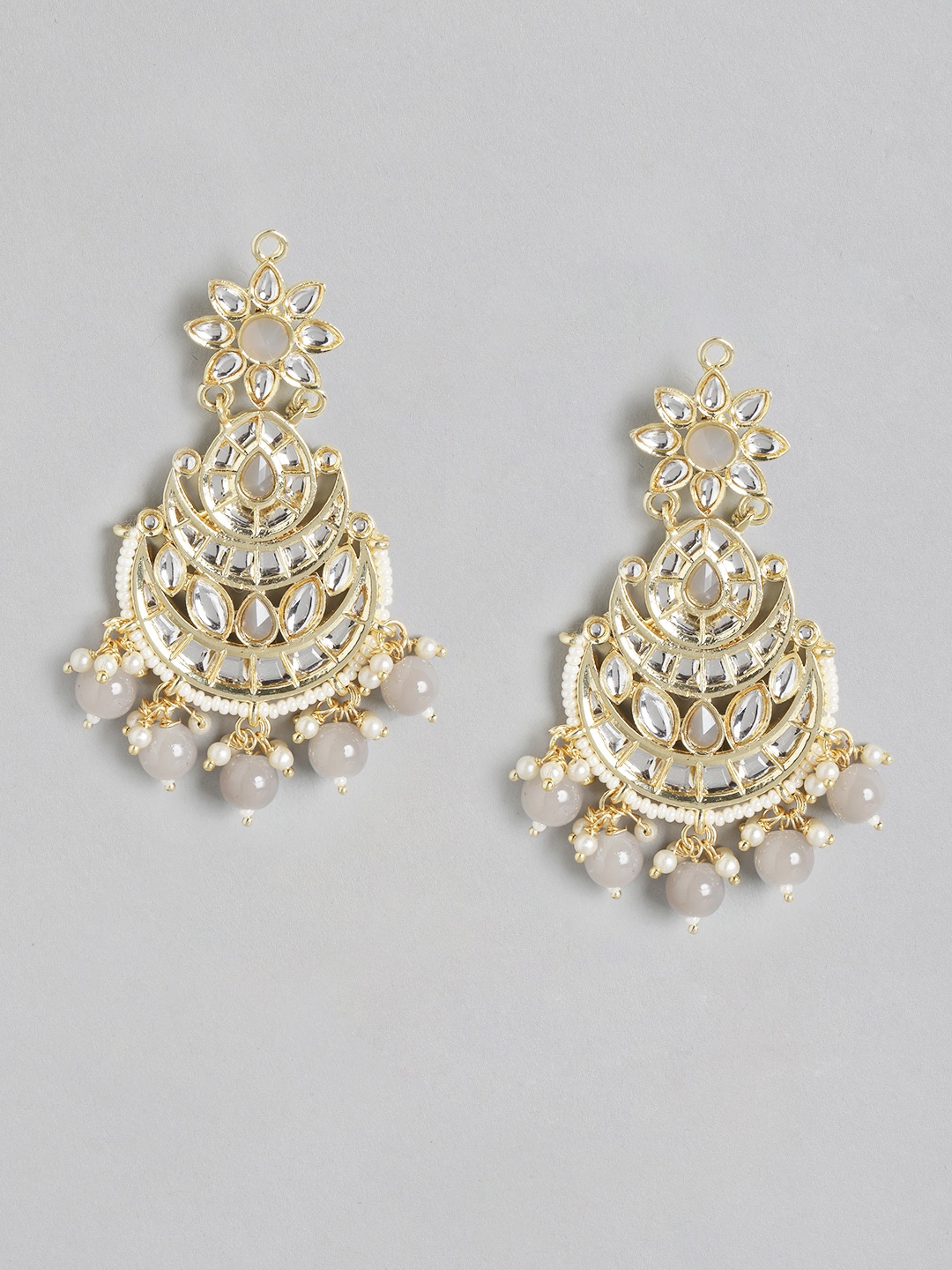 

Melani Borsa Gold-Plated Grey Kundan Crescent Shaped Chandbalis Earrings