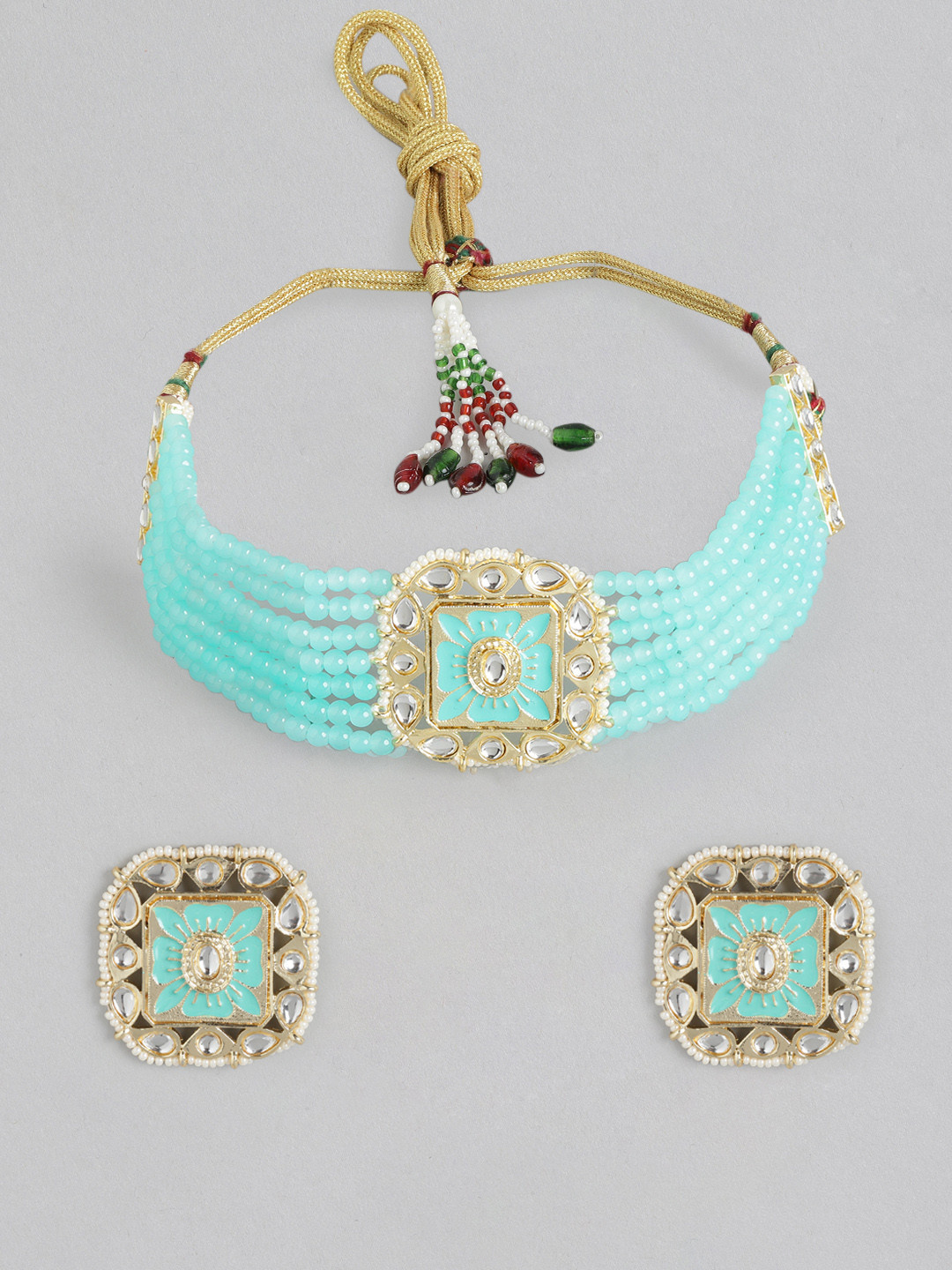 

Melani Borsa Gold-Plated Turquoise Blue Handcrafted Brass Jewellery Set