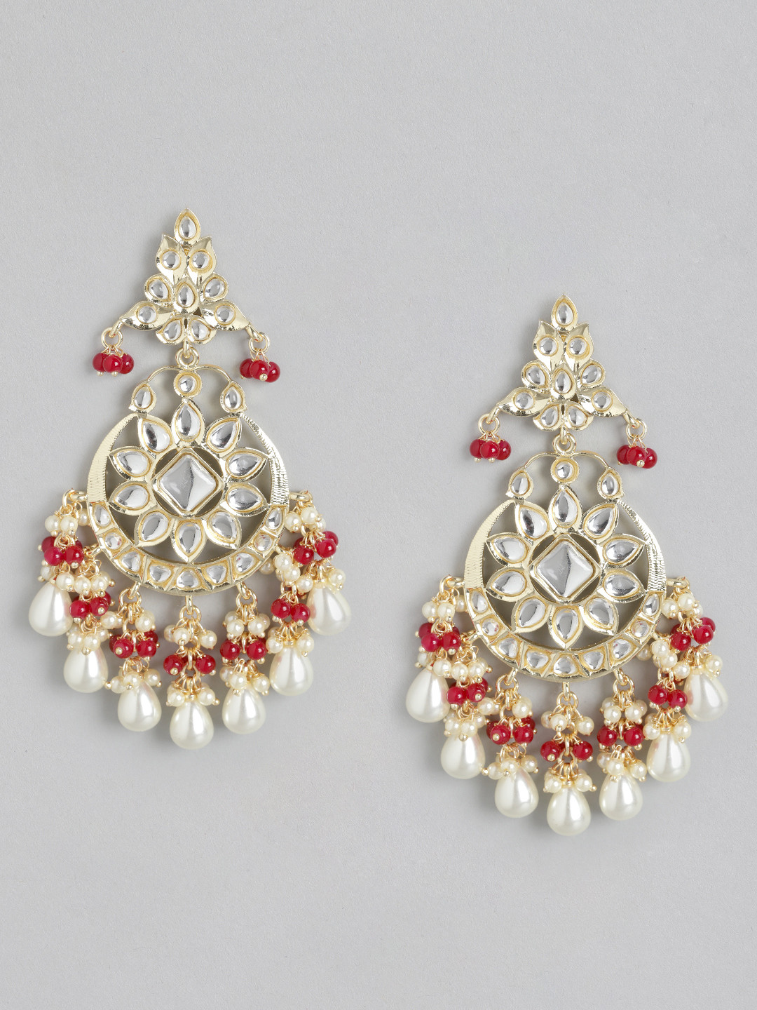 

Melani Borsa Gold-Plated Red Kundan Crescent Shaped Chandbalis Earrings