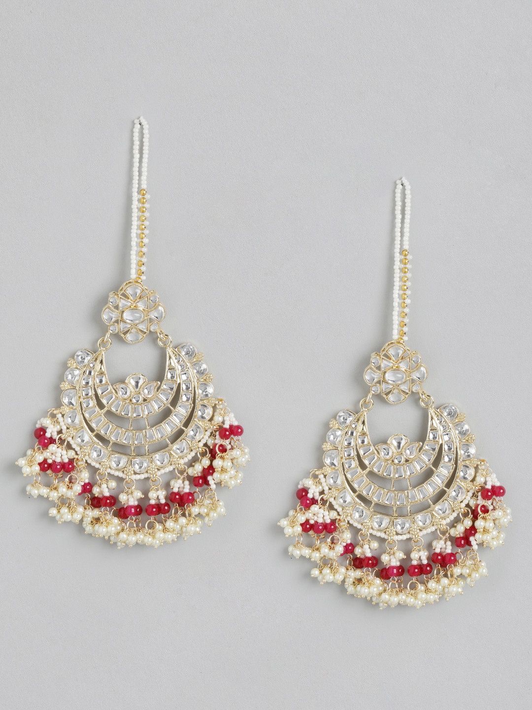 

Melani Borsa Gold-Plated White Kundan Circular Chandbalis Earrings