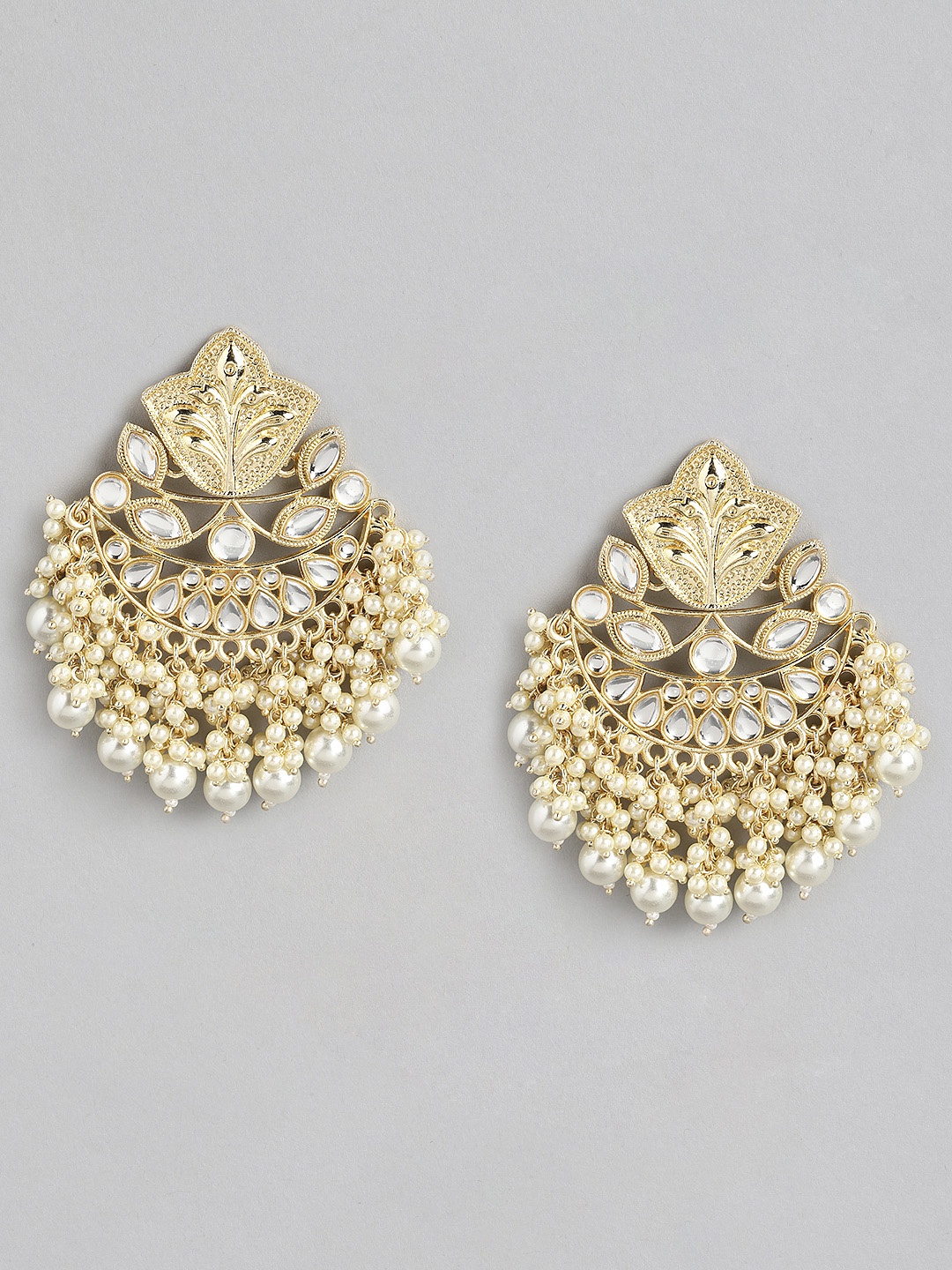 

Melani Borsa Gold-Plated White Kundan Classic Drop Earrings