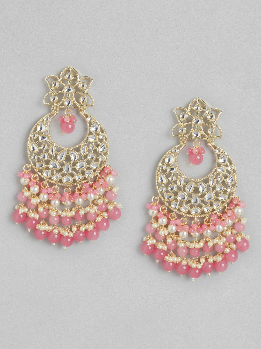 

Melani Borsa Gold-Plated Pink Kundan Crescent Shaped Chandbalis Earrings