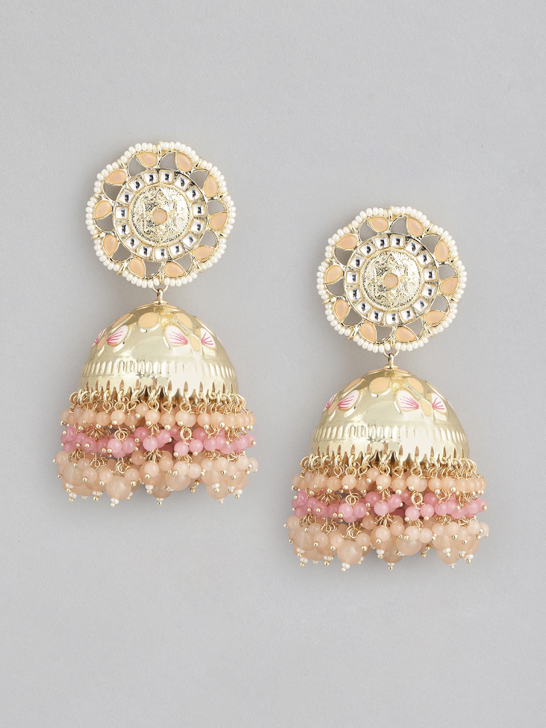 

Melani Borsa Gold-Plated Pink Kundan Dome Shaped Jhumkas Earrings