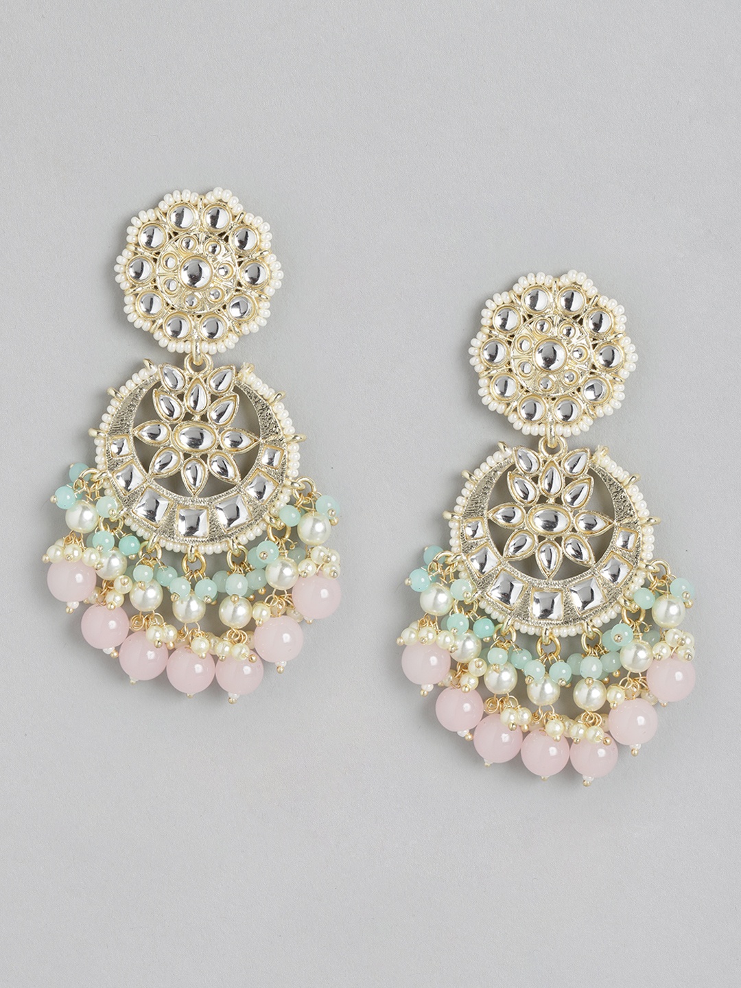 

Melani Borsa Pink & Turquoise Blue Crescent Shaped Chandbalis Earrings