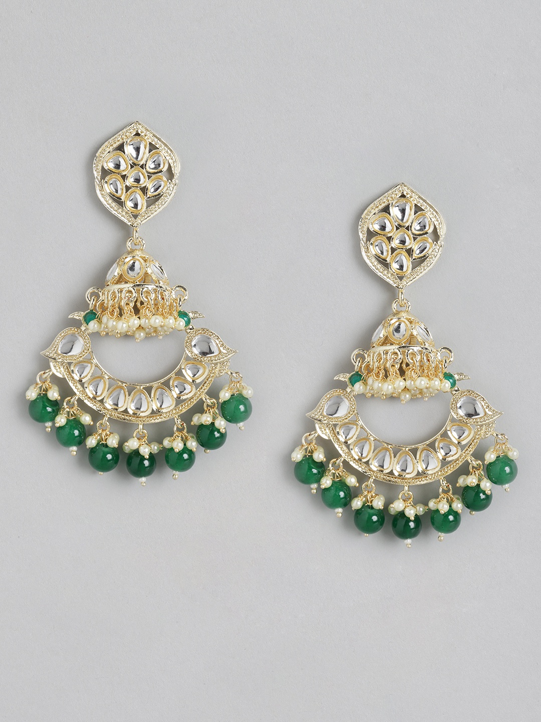 

Melani Borsa Gold-Plated Kundan Green Classic Drop Earrings