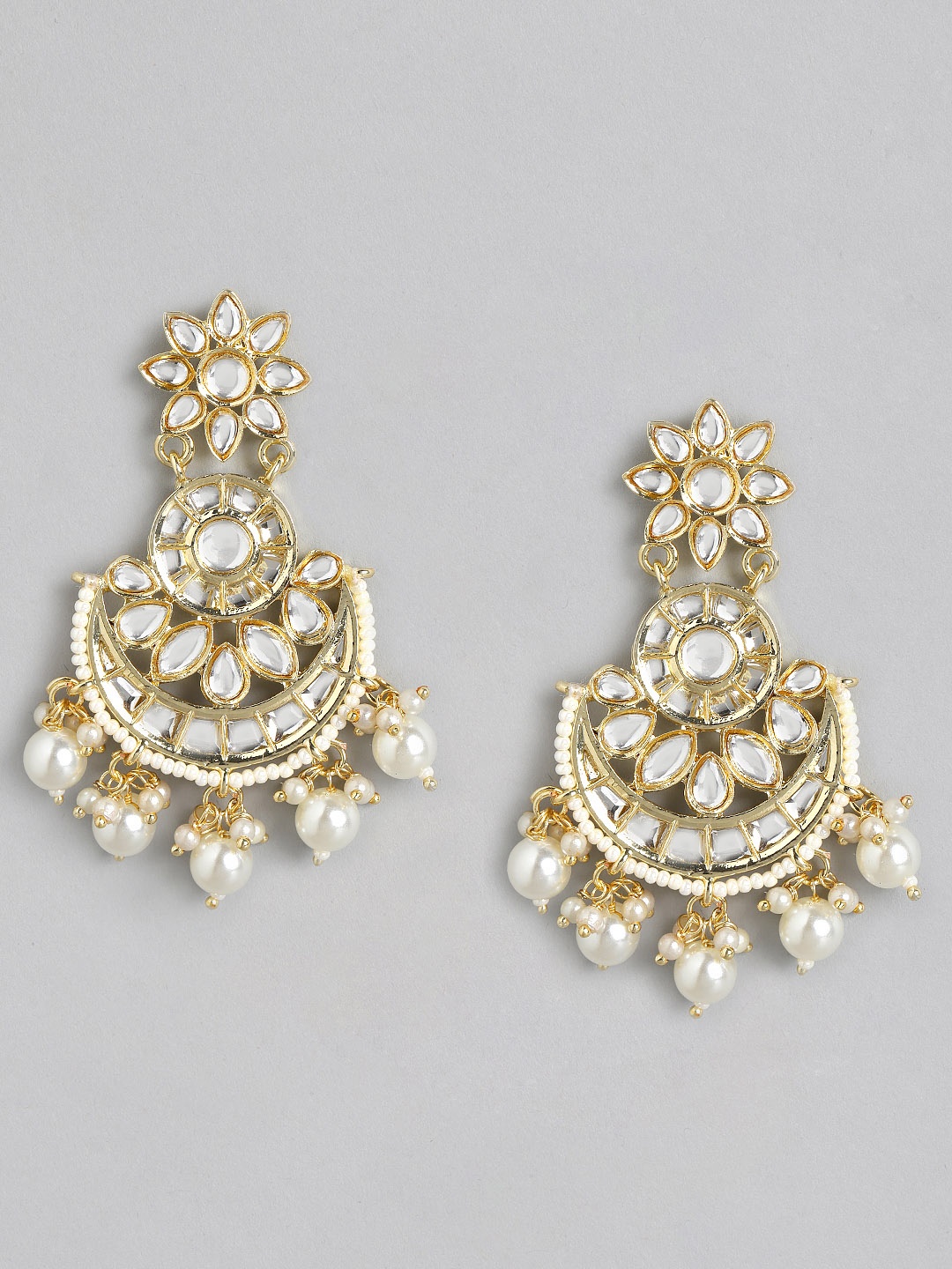 

Melani Borsa Gold-Plated White Kundan Crescent Shaped Chandbalis Earrings