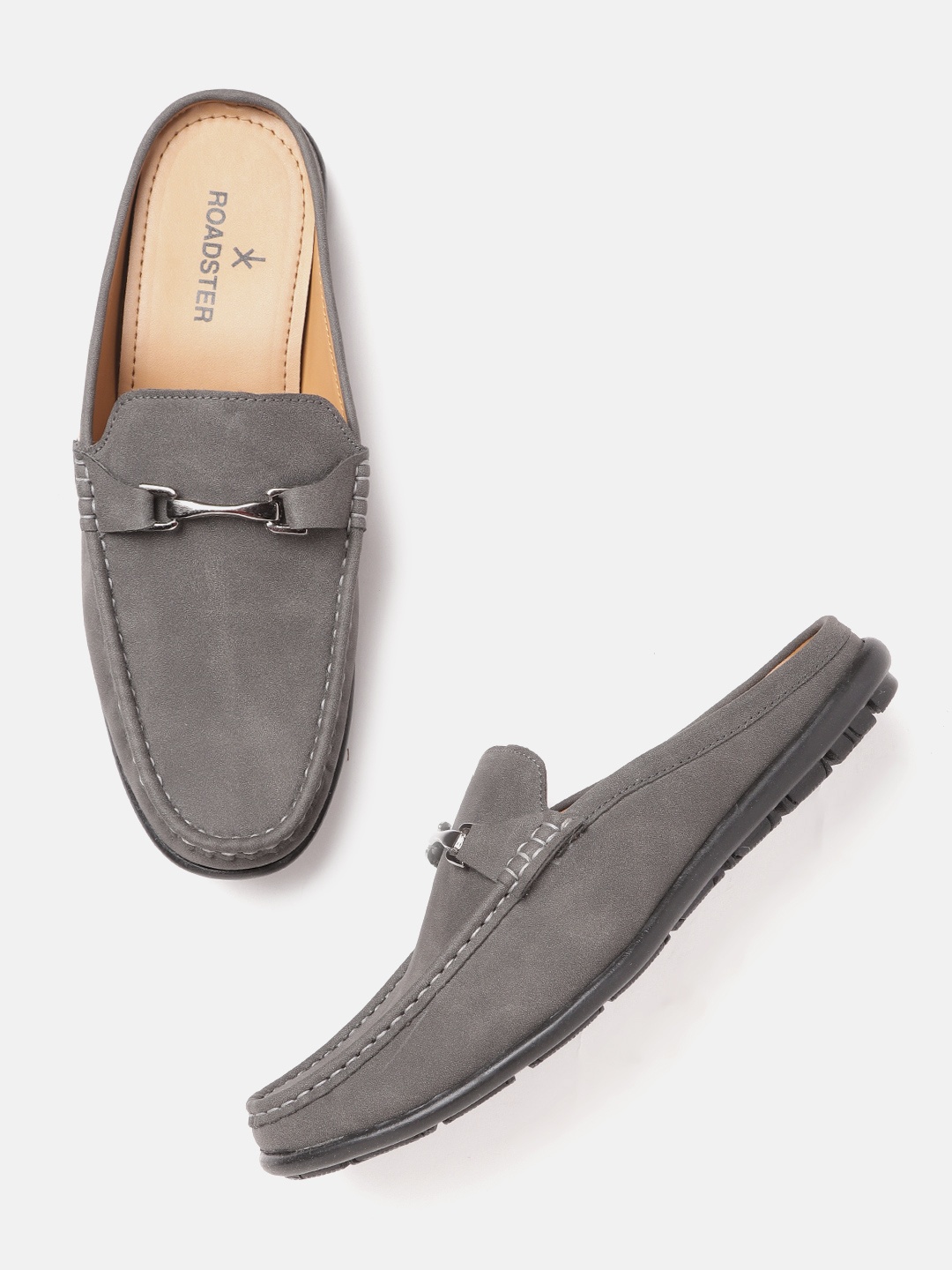 

The Roadster Lifestyle Co Men Charcoal Grey Solid Mules