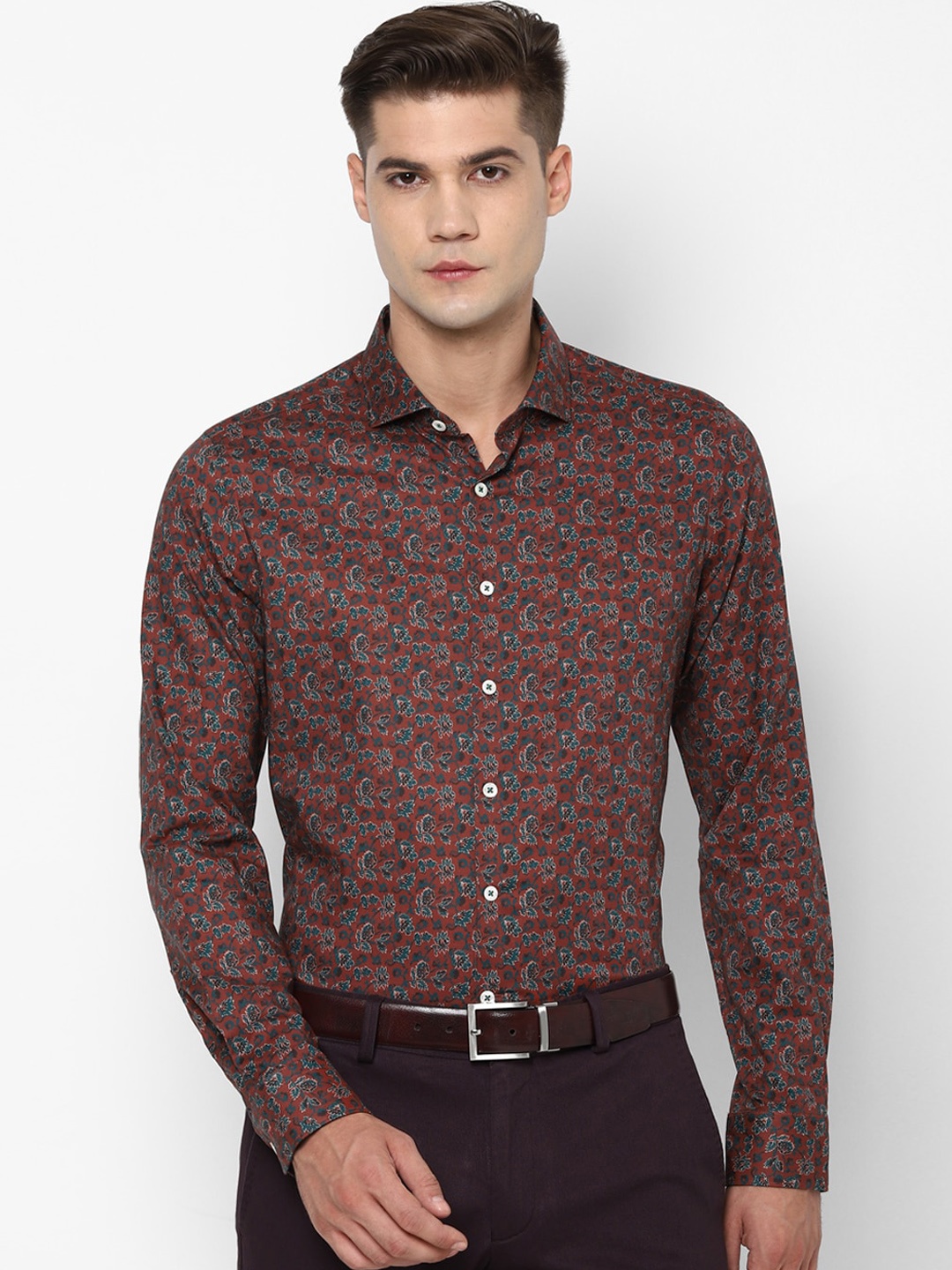 

SIMON CARTER LONDON Men Brown Slim Fit Floral Opaque Printed Casual Shirt