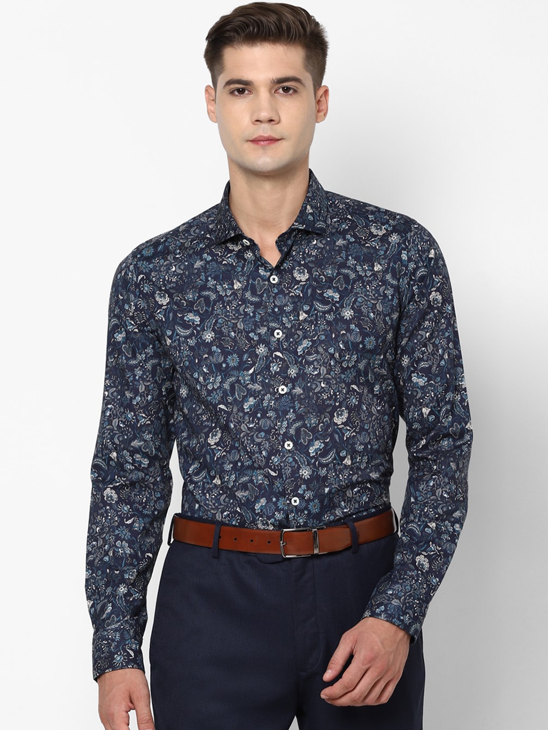 

SIMON CARTER LONDON Men Navy Blue Slim Fit Floral Opaque Printed Casual Shirt