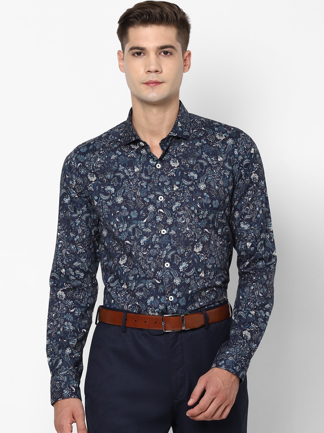 

SIMON CARTER LONDON Men Navy Blue Slim Fit Floral Opaque Printed Casual Shirt