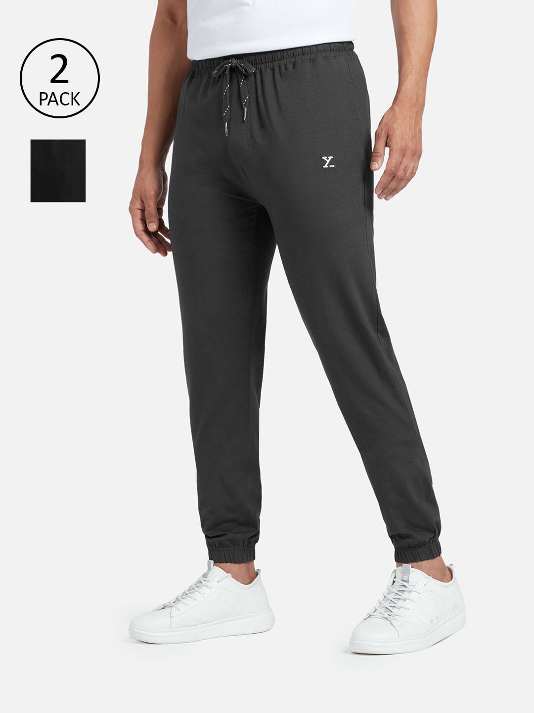 

XYXX Men Pack Of 2 Black & Grey Cotton Modal Solid Joggers