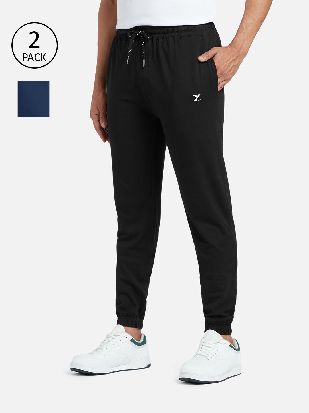 

XYXX Men Pack Of 2 Black & Blue Cotton Modal Solid Joggers
