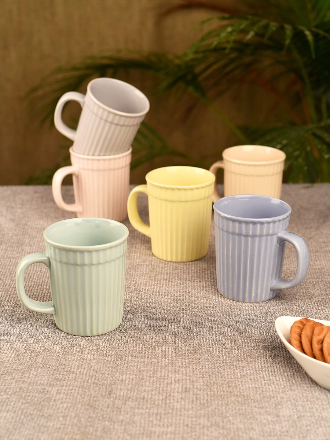 

Unravel India Set of 6 Ceramic Handpainted Mugs, Multi