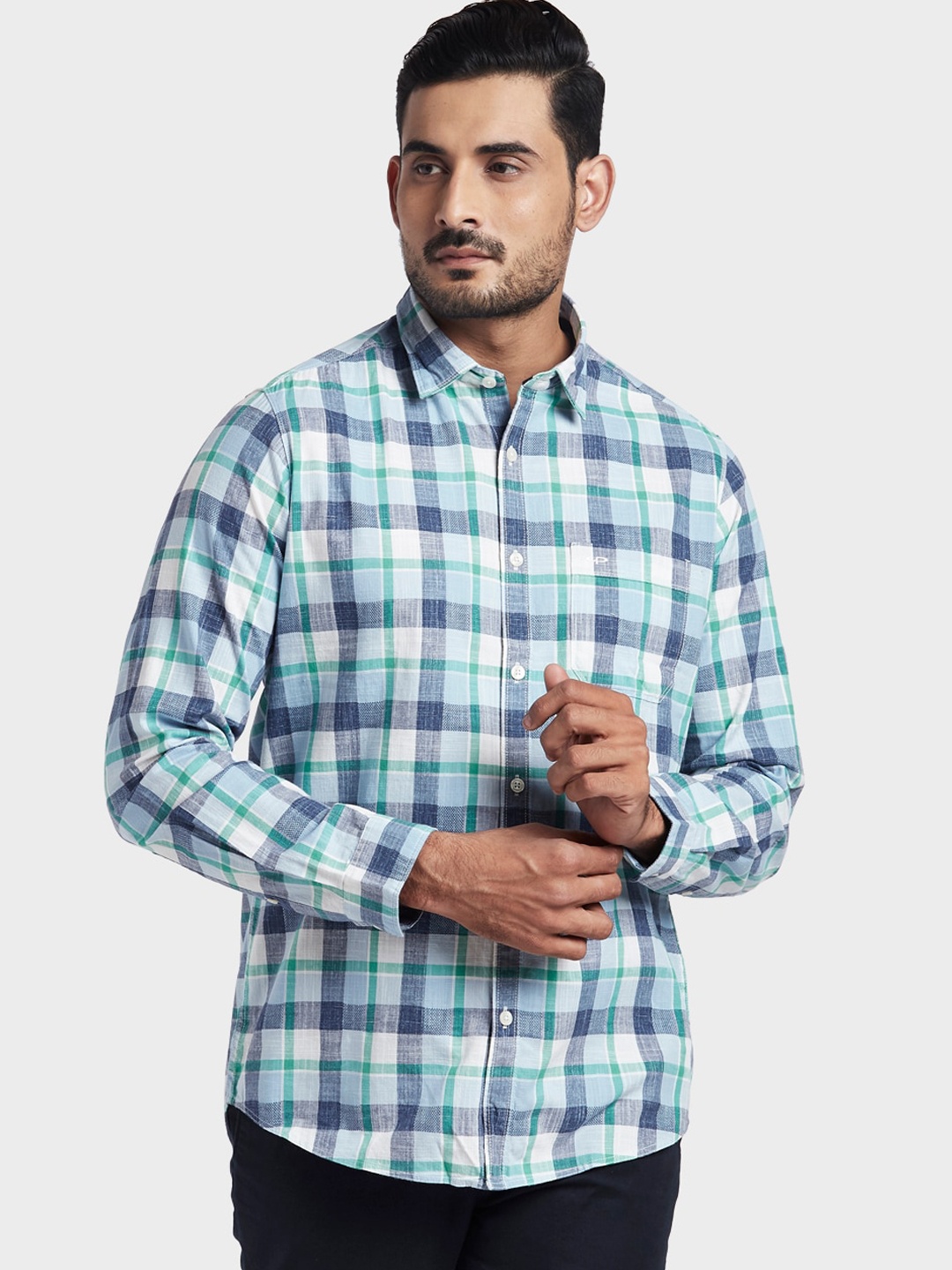 

ColorPlus Men Blue Tartan Checks Opaque Checked Casual Shirt