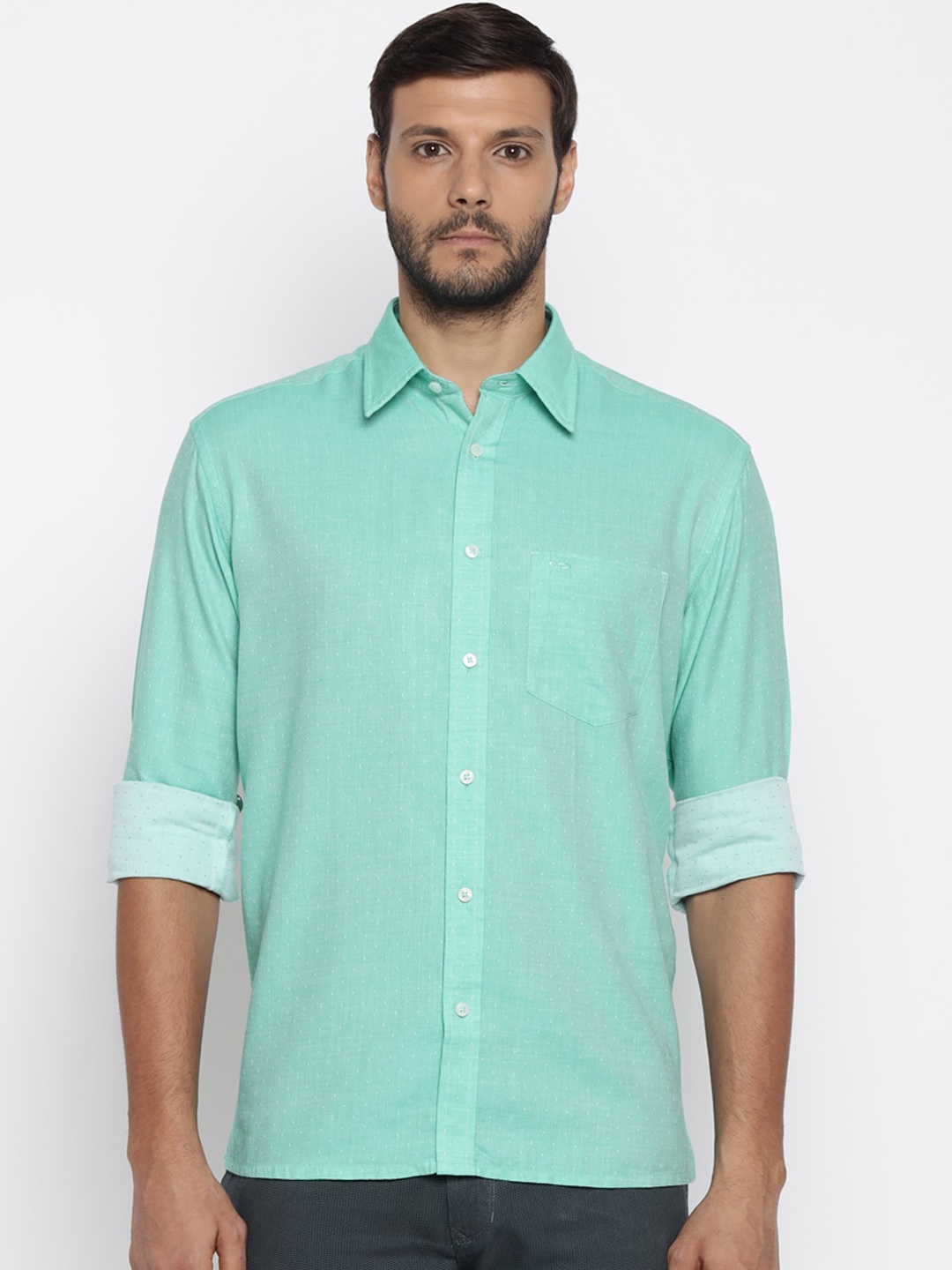 

ColorPlus Men Green Opaque Casual Shirt