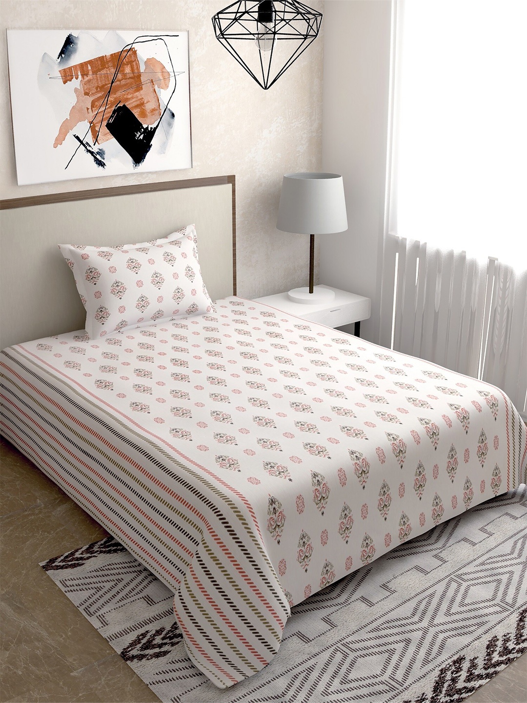 

Salona Bichona Brown & White Ethnic Motifs 104 TC Single Bedsheet with 1 Pillow Covers