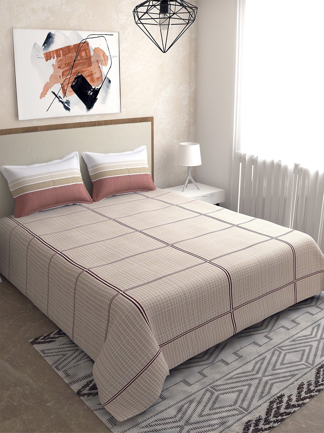 

Salona Bichona Brown & Beige Geometric 180 TC Queen Bedsheet with 2 Pillow Covers