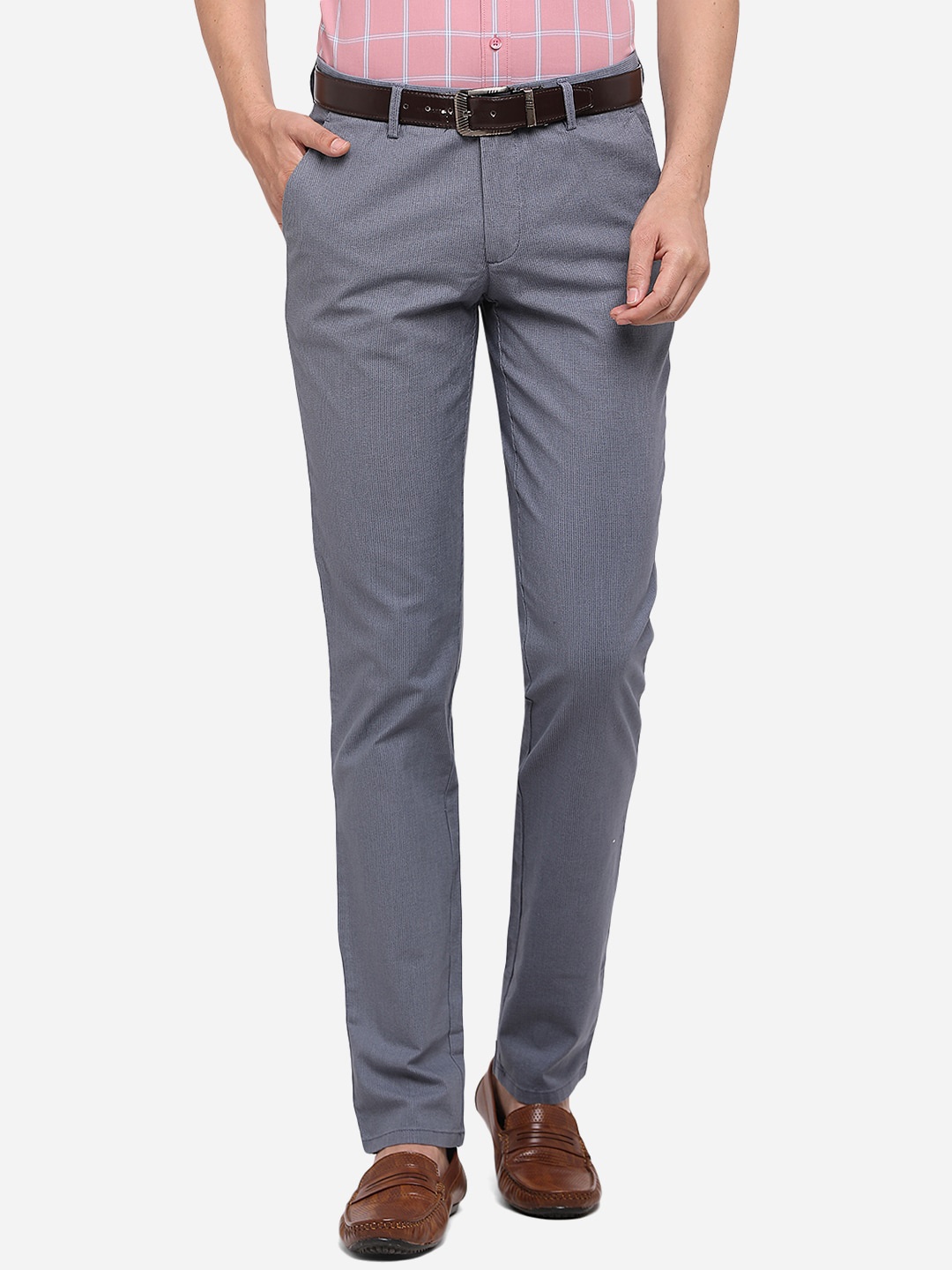 

JADE BLUE Men Grey Slim Fit Trousers