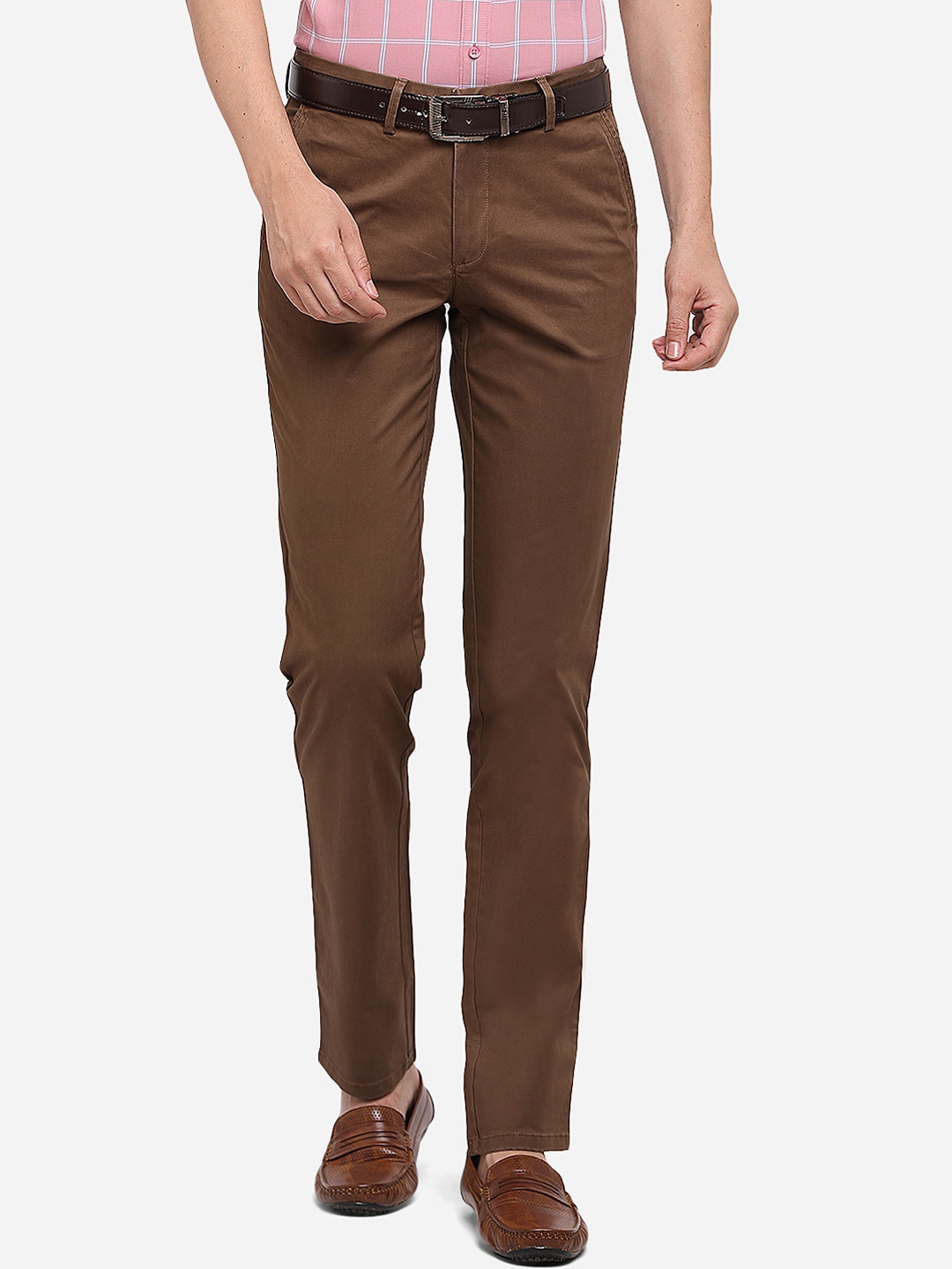 

JADE BLUE Men Brown Slim Fit Trousers